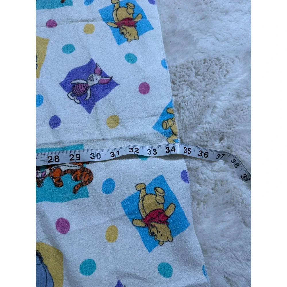 Vtg Disney Baby Blanket Winnie the Pooh Tigger Eeyore Piglet White Nursery